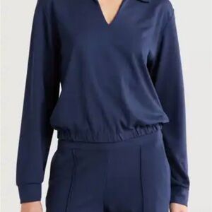 Travis Mathew Navy V-Cut Collared top